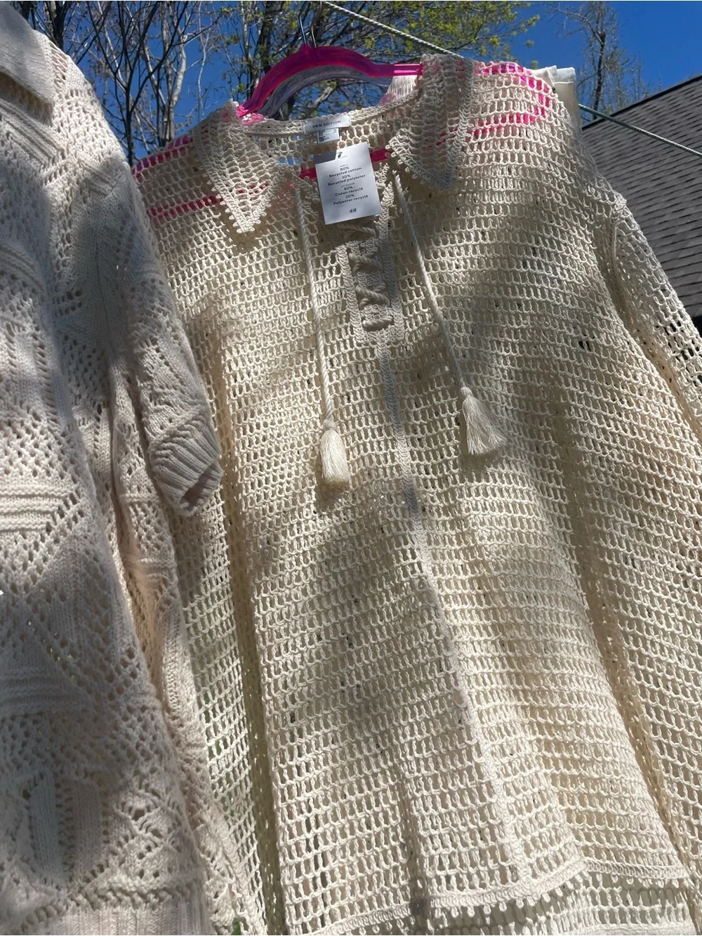 H&M Cream Crochet Lace-Up Tunic